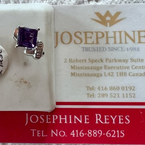 Ladies 14k white gold with 2.00 Ct genuine princess cut amethyst with 2dia.. - Picture 2 of 3